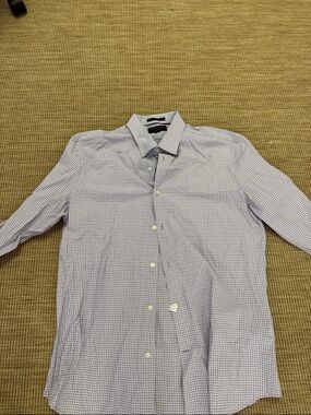 Banana Republic Men's Purple and White Checked Dress Shirt